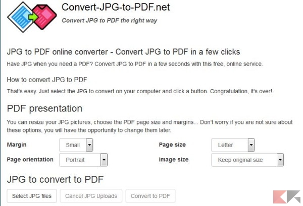 Convertire immagini in PDF