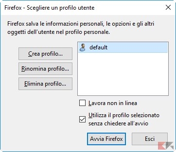Firefox - Scegliere un profilo utente