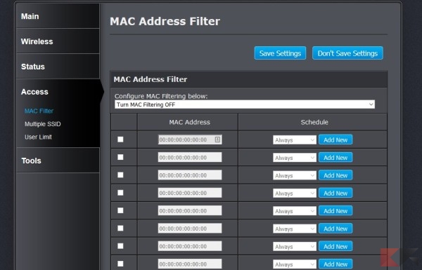 Mac filter