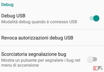 Abilita debug USB Android