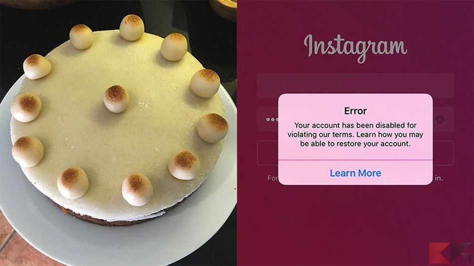instagram torta errore