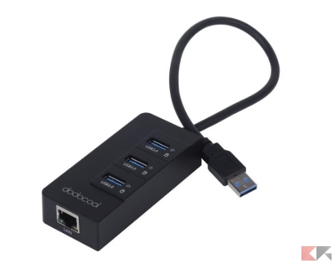 Dodocool USB3.0 HUB a 3 Porte con RJ45 Gigabit Ethernet Lan Adapter Rete Cablata