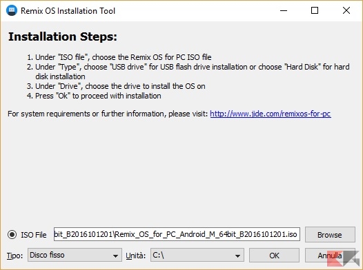 installare RemixOs- il tool di installazione su Windows