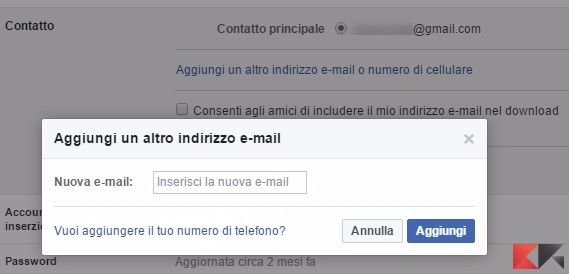 come cambiare email Facebook