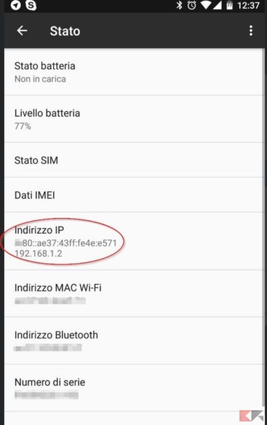 indirizzo IP android