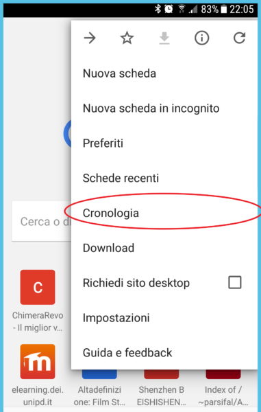 cancellare la cronologia Google Chrome su Android