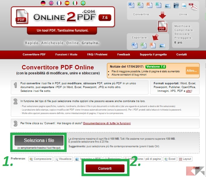come rimuovere protezione PDF - Online2PDF