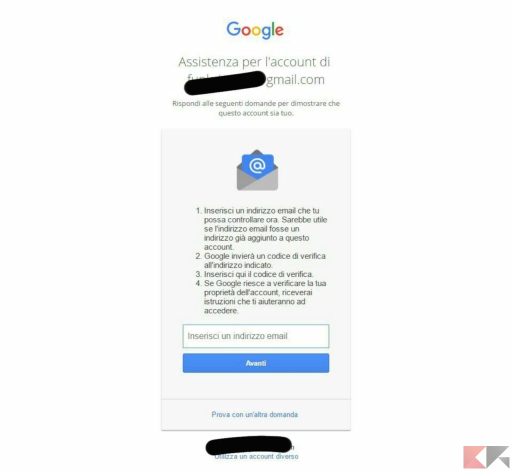 recuperare password google