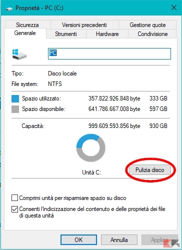 Windows 10 - pulizia disco