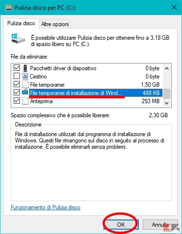 file temporanei di installazione di Windows