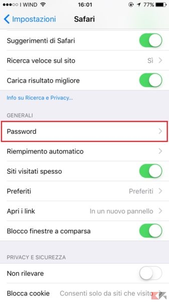 Safari password su iPhone