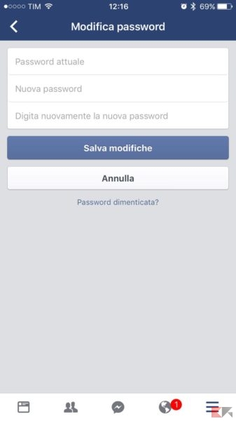password facebook iphone