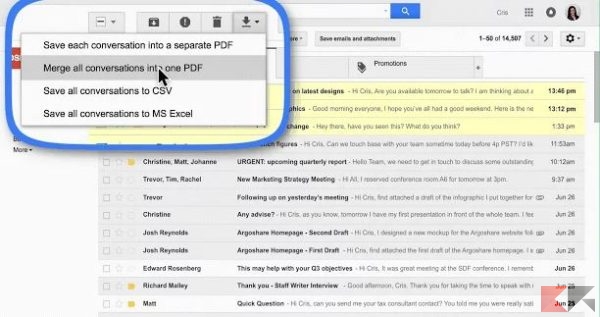 Salvare le email Gmail in PDF