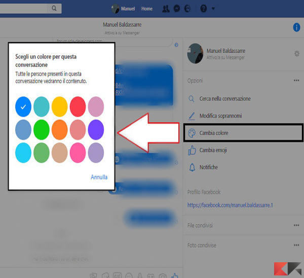 Come colorare conversazioni in Facebook Messenger