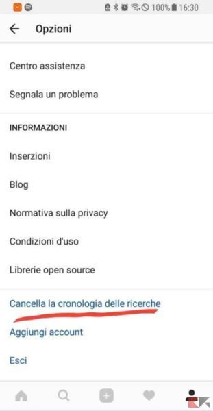 cronologia ricerche instagram