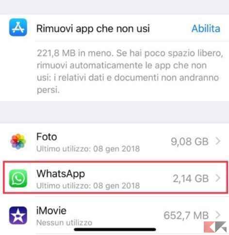 spazio whatsapp iphone