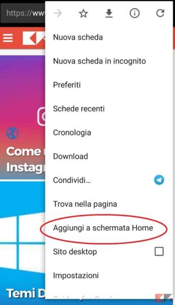 pagine e segnalibri Chrome sulla home di Android