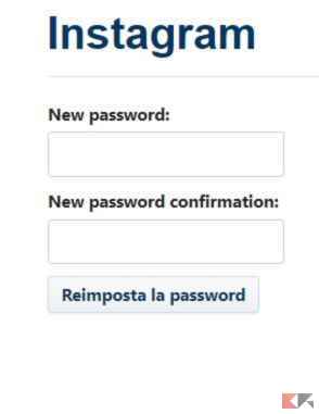 reimposta password instagram
