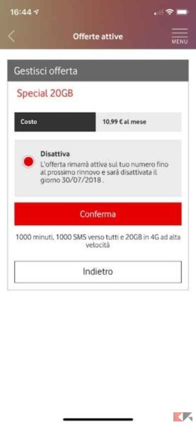 disattivare offerte Vodafone