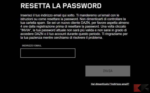 reset passsword dazn