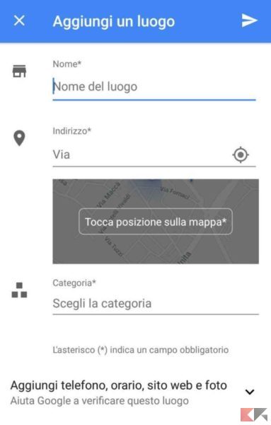 Aggiungi luogo Maps smartphone