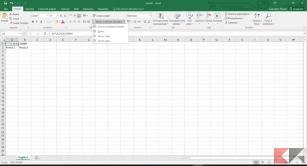 Unire celle Excel PC