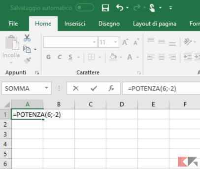 elevare a potenza in Excel