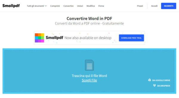 trasformare file Word in PDF SmallPDf