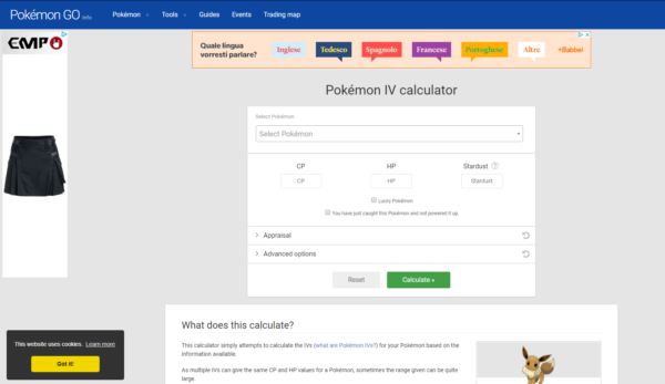 Pokémon Go IV calculator