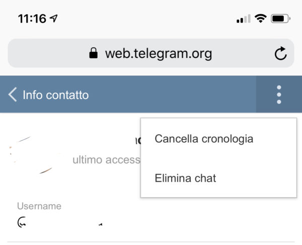 eliminare chat telegram web desktop