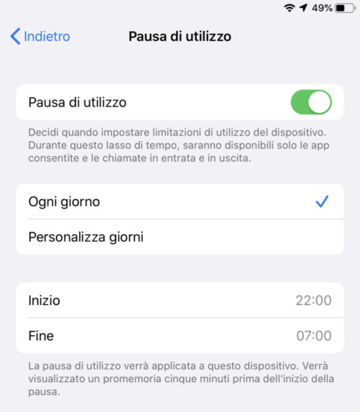 Come attivare la funzione pausa di utilizzo su iPhone e iPad