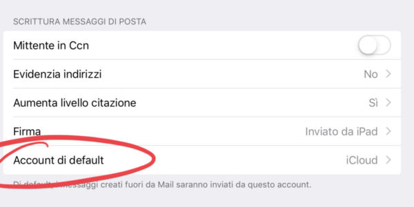 Impostare un account mail di default su iPhone e iPad
