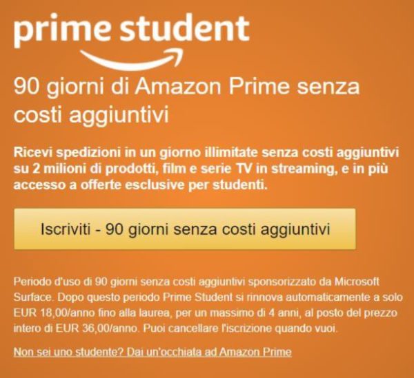 Amazon Prime Student offerta