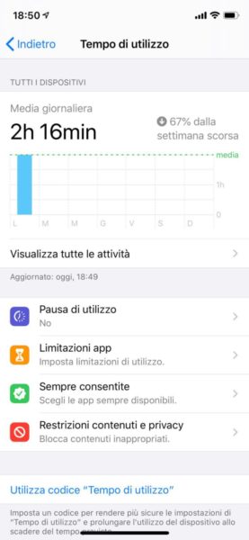 limitare l'uso smartphone iOS screen 1