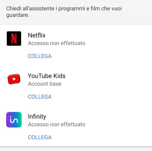 Collegare Infinity a Google Assistant