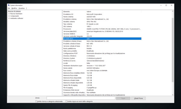 Come controllare se Windows è in UEFI o BIOS Legacy