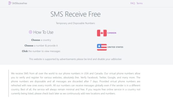 sms receive Free
