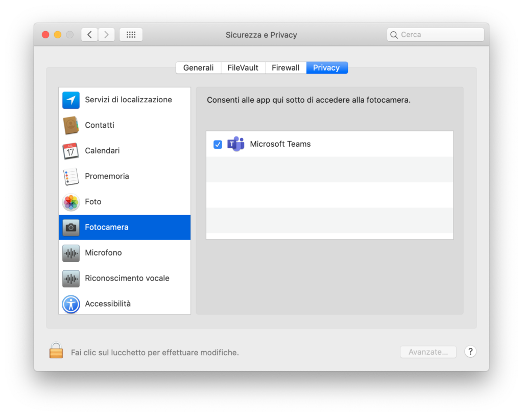 Configurare webcam su macOS