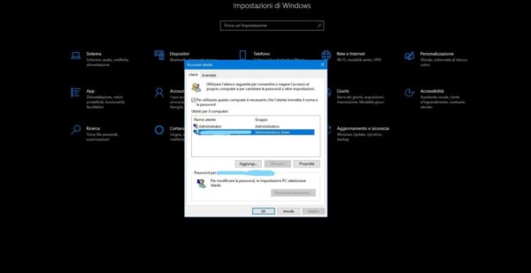 Rimuovere password account Microsoft Windows 10
