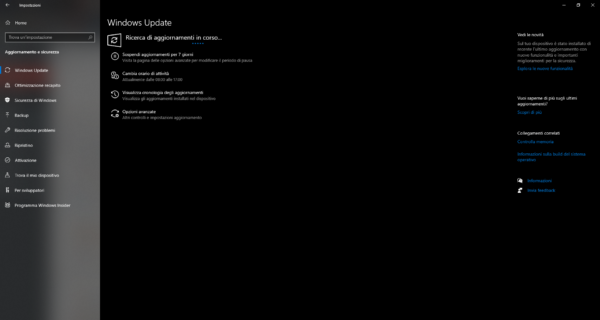 Ricerca aggiornamenti Windows Update