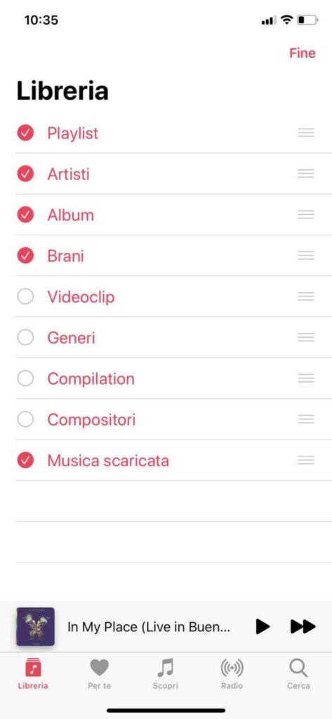 Modifica schermata Libreria Apple Music
