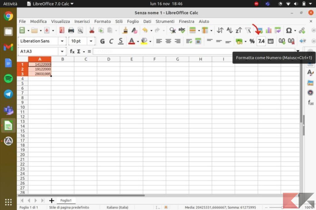 come convertire testo in numero su LibreOffice 