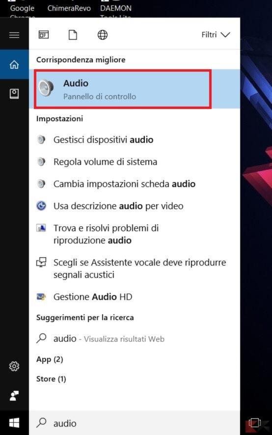 pannello audio windows 10