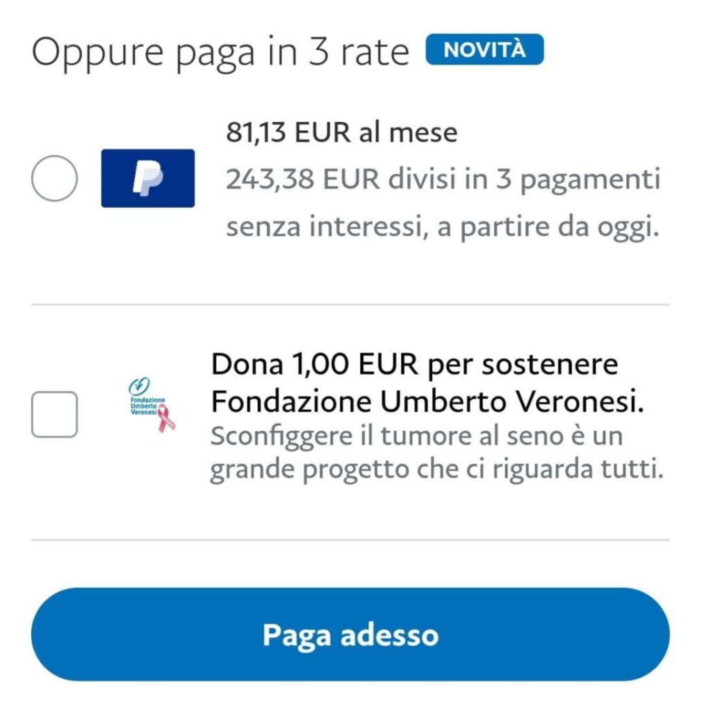 paga in 3 rate paypal